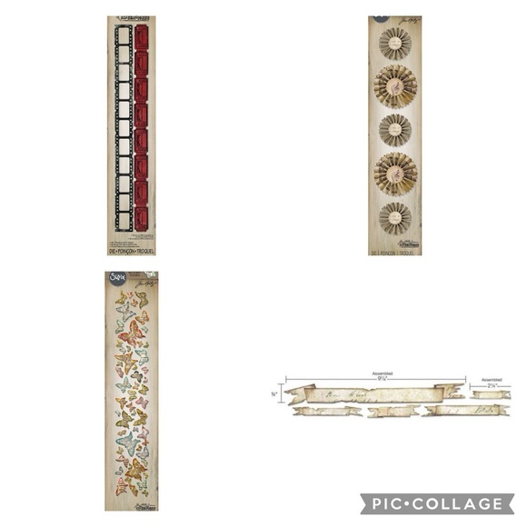 Tim Holtz  Die Set Of 4 Rosette Butterfly Tattered Curvy Banner Filmstrip Ticket - Picture 1 of 16